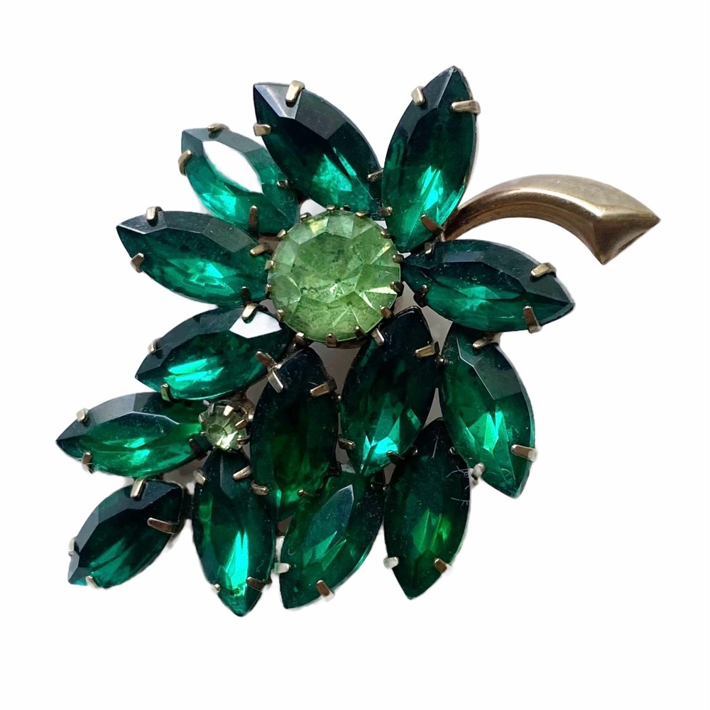 Vintage Brooch, 1950’s Rhinestone Emerald Green Brooch